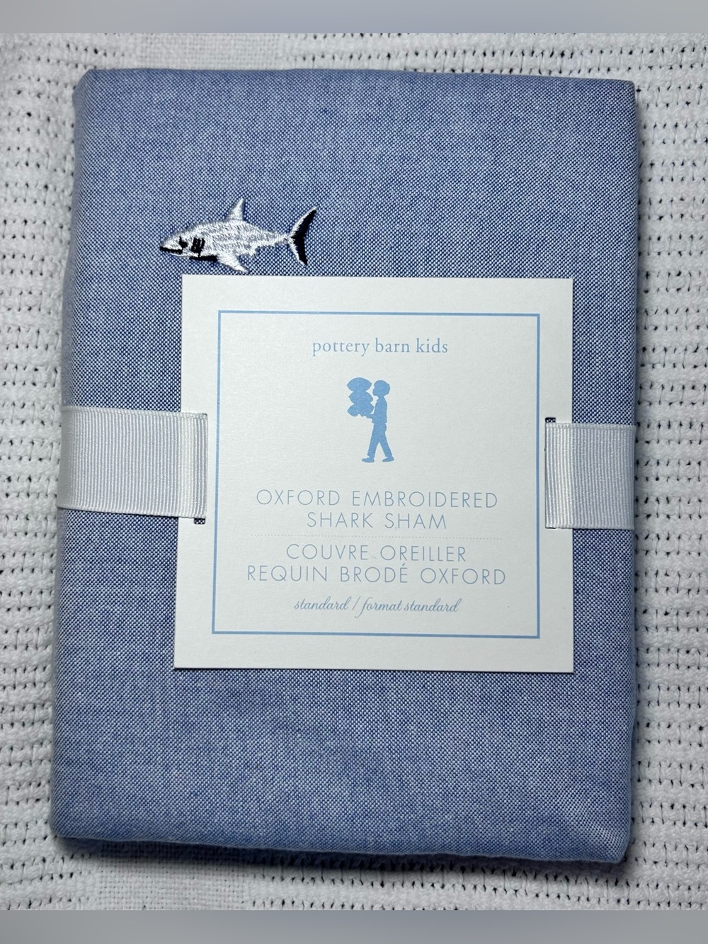 New Pottery Barn Kids Oxford Embroidered Shark Pillow Sham